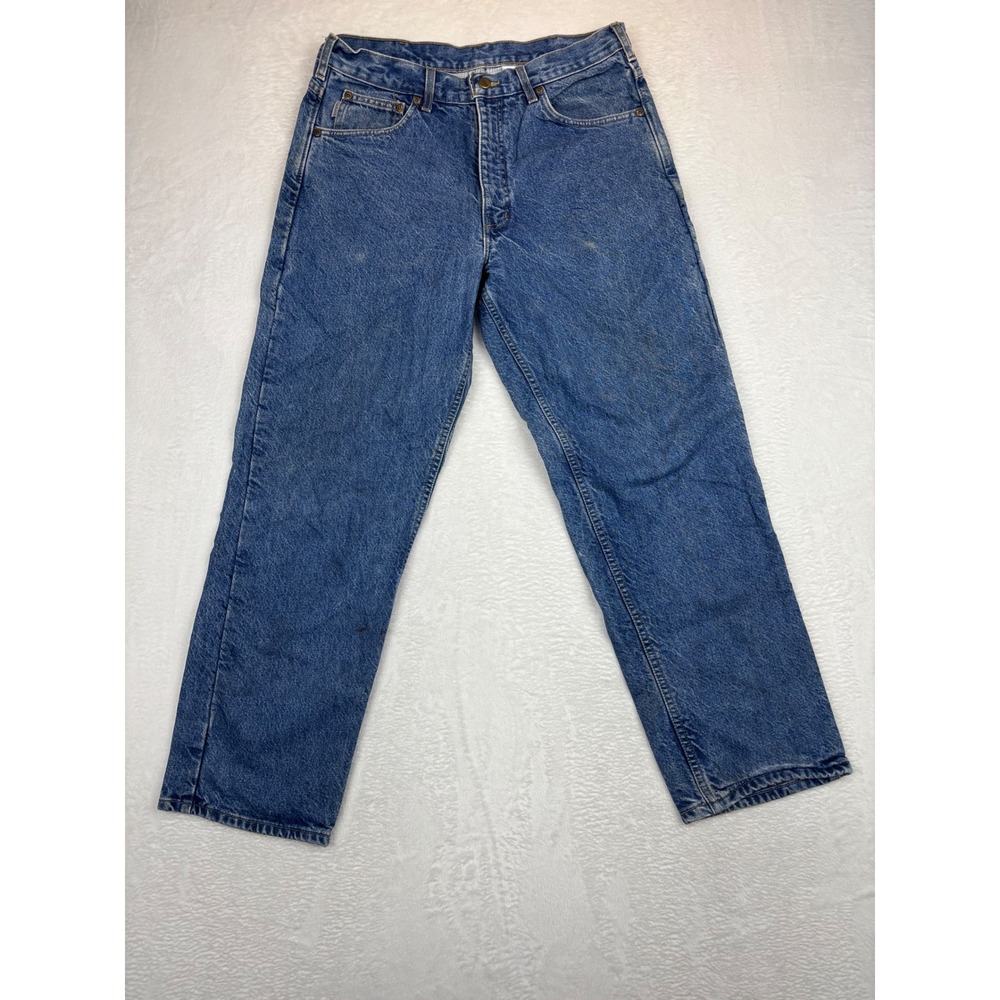 Vintage Carhartt B21DST Flannel Lined Mens Carpenter 34x30 Blue Denim USA Made